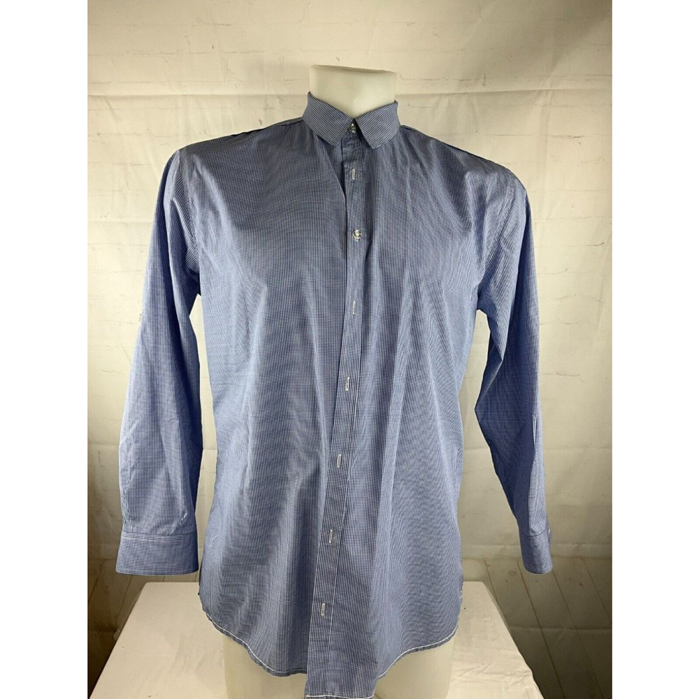 Men’s Big & Tall Tranquility Mayhem Point Collar Check Dress Shirt Sz 3XLT Blue